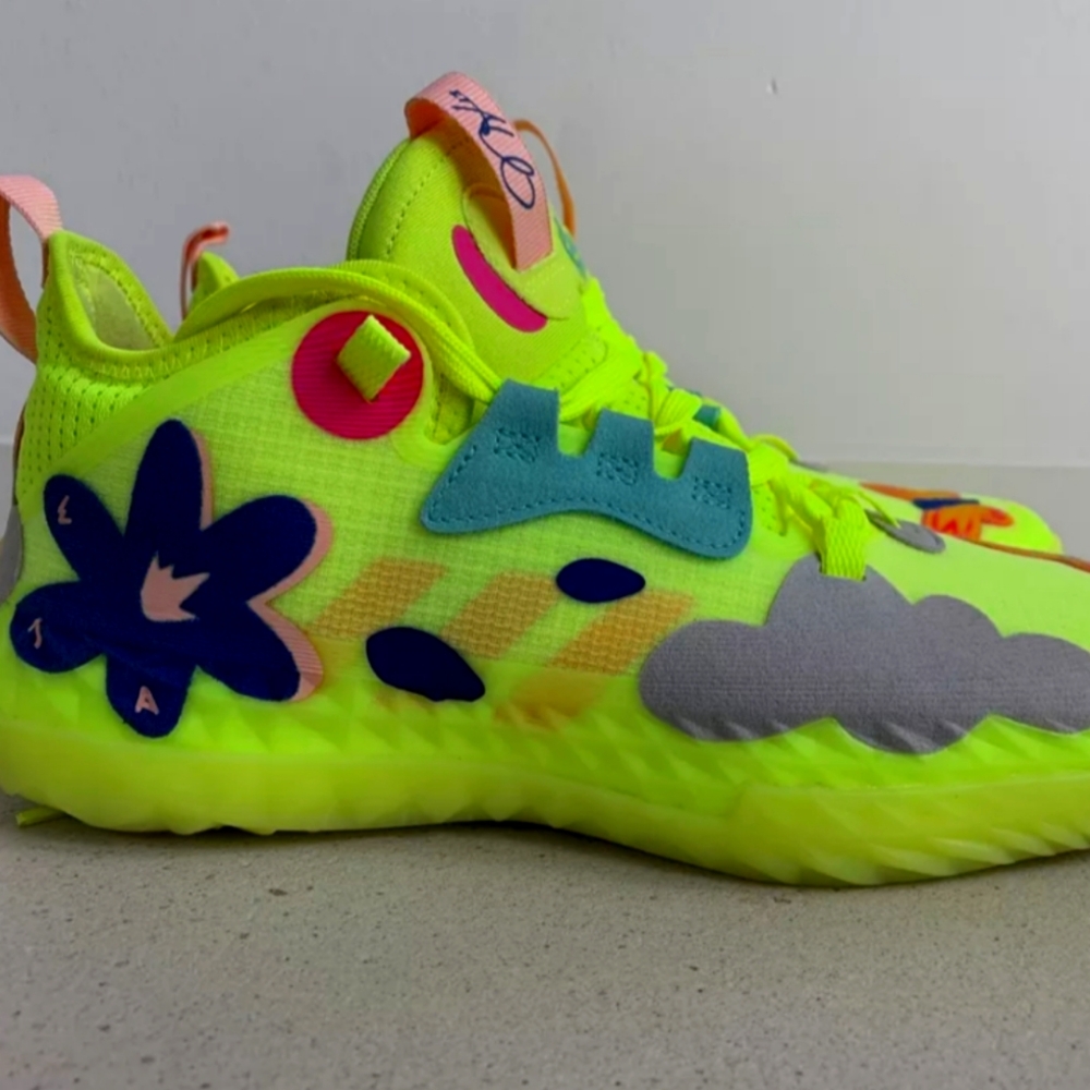 adidas Neon Yellow Athletic Shoes with Pink and Blue Accents